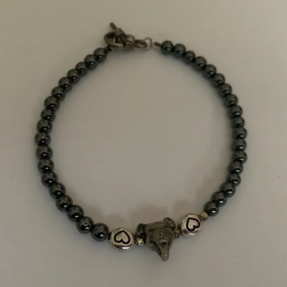 Two Hearts Dog Hematite Bracelet - Picture 4 of 6